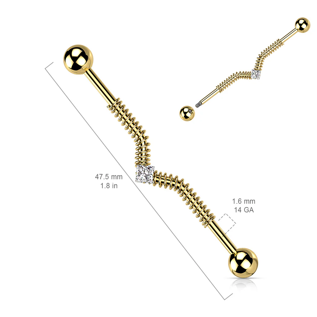 Pring Coil and Square Center Gem Industrial Barbells - Image 5