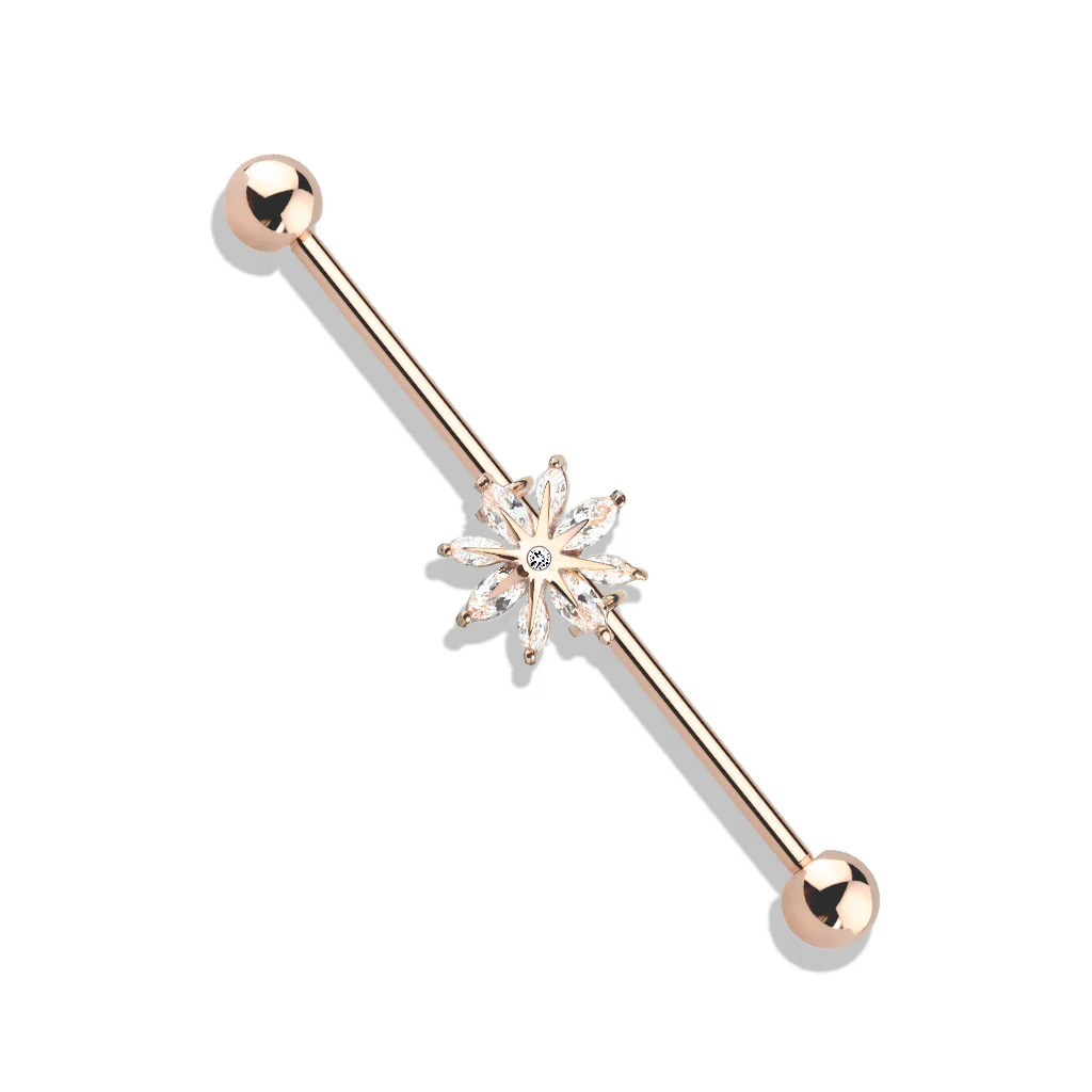 Marquise CZ Snowflake 316L Surgical Steel Industrial Barbells - Image 3