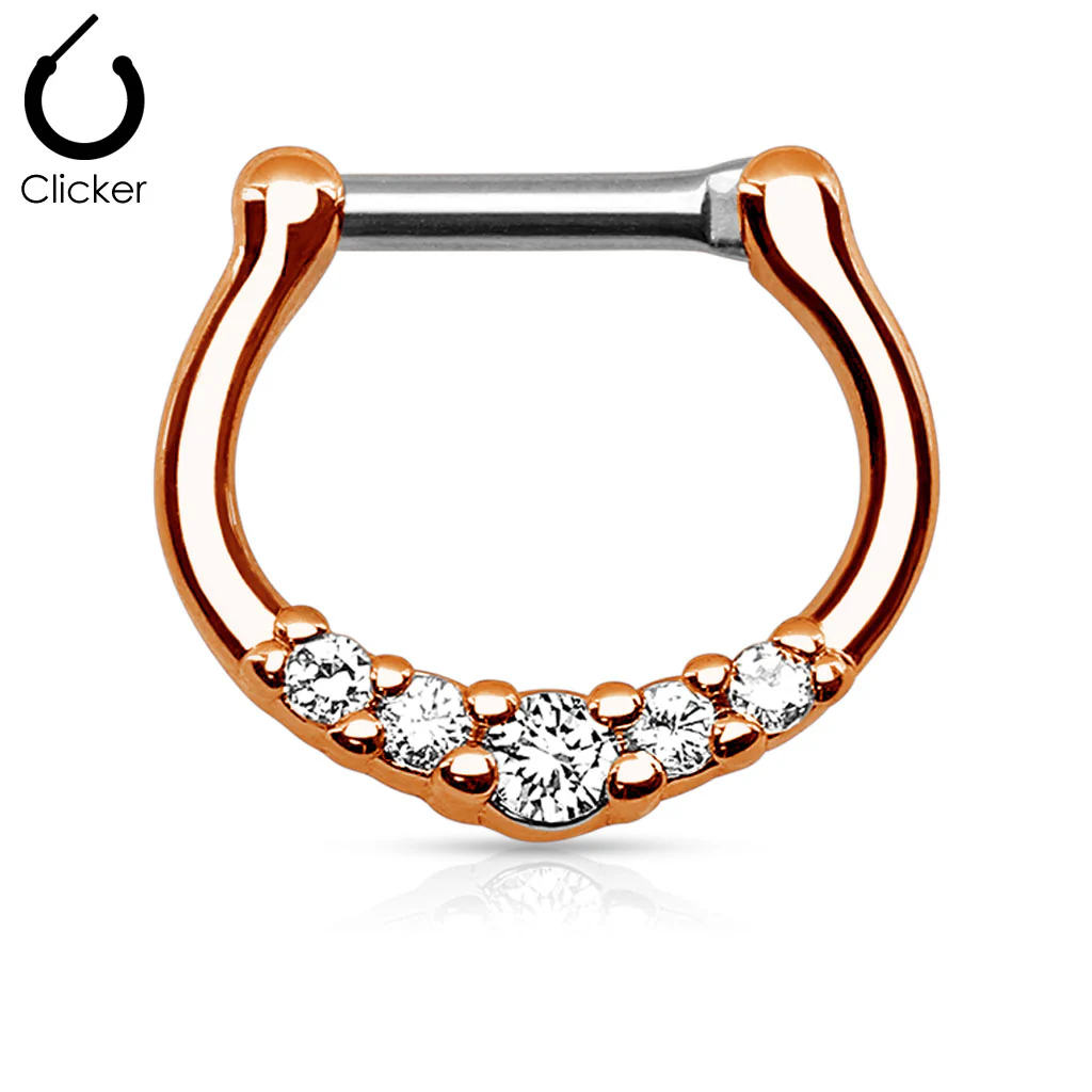 Five CZ 316L Surgical Steel Nose Ring Septum Clicker Daith - Image 2