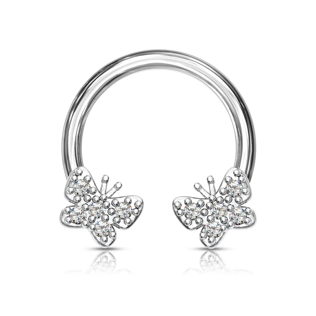 CZ Paved Butterfly End Horseshoe Circular Barbells Septum Earrings - Image 2