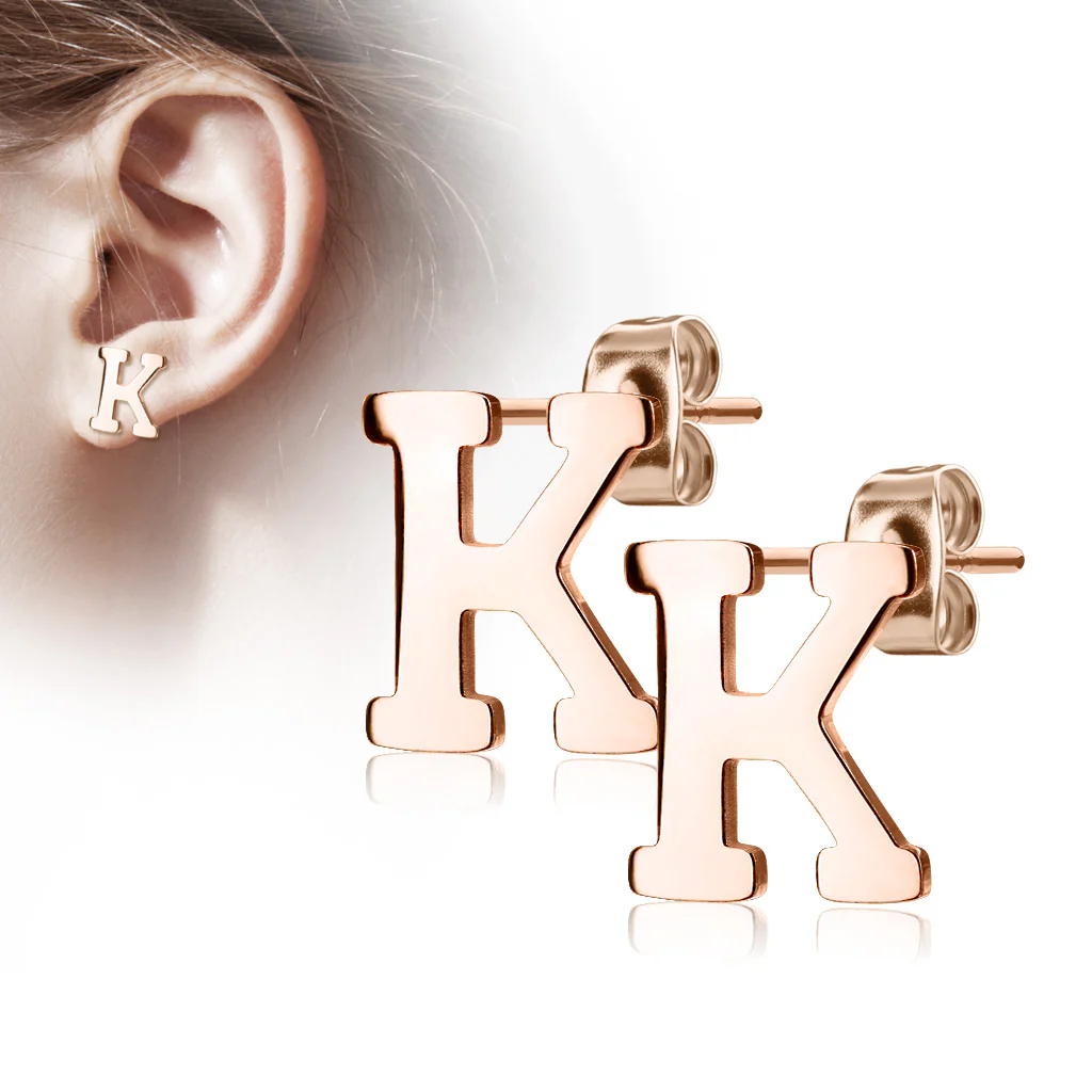 Pair of 14kt Rose Gold Plated Alphabet Initial Dangle Earring Studs - Image 13
