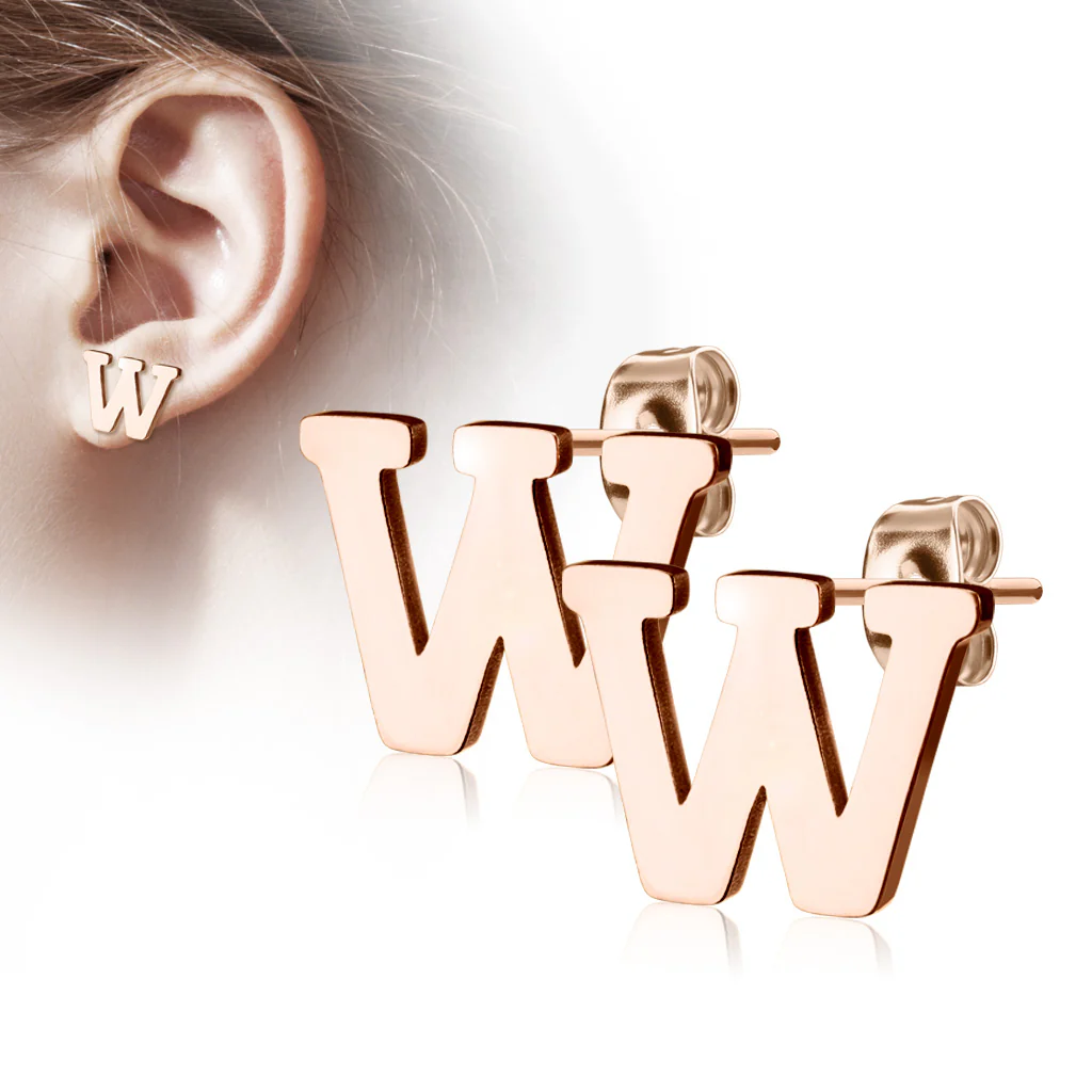 Pair of 14kt Rose Gold Plated Alphabet Initial Dangle Earring Studs - Image 25