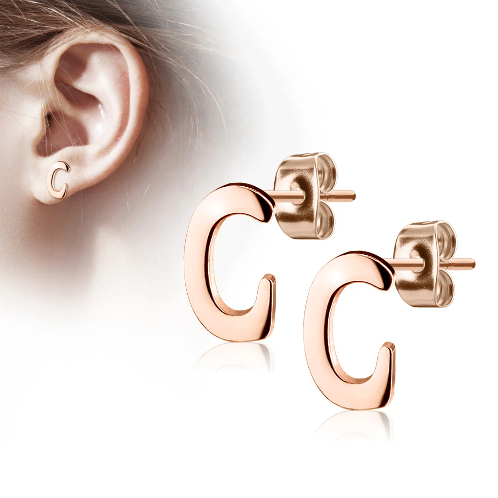 Pair of 14kt Rose Gold Plated Alphabet Initial Dangle Earring Studs - Image 3