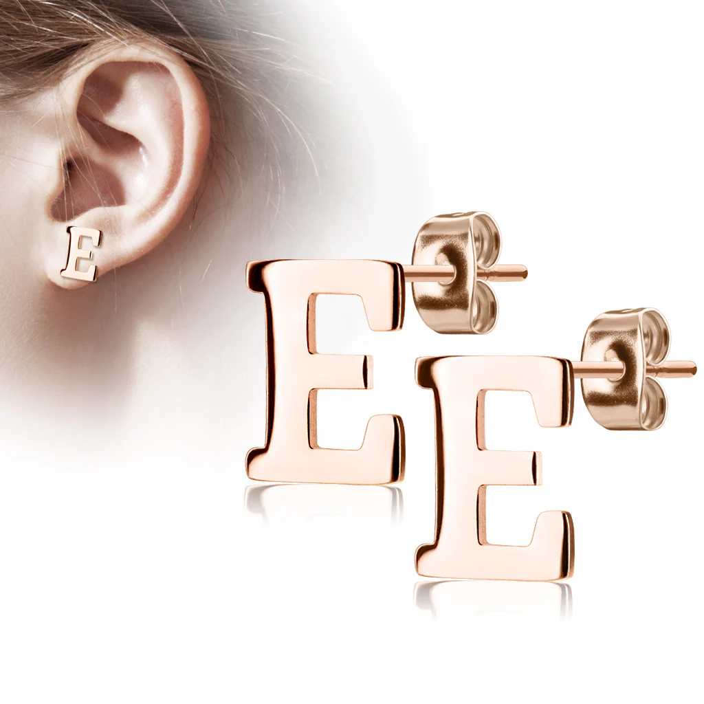 Pair of 14kt Rose Gold Plated Alphabet Initial Dangle Earring Studs - Image 6