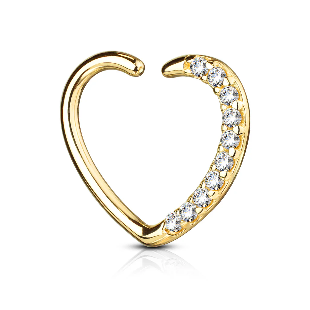 14K Solid Gold CZ Paved Heart Left or Right Ear Cartilage Daith Ring - Image 4