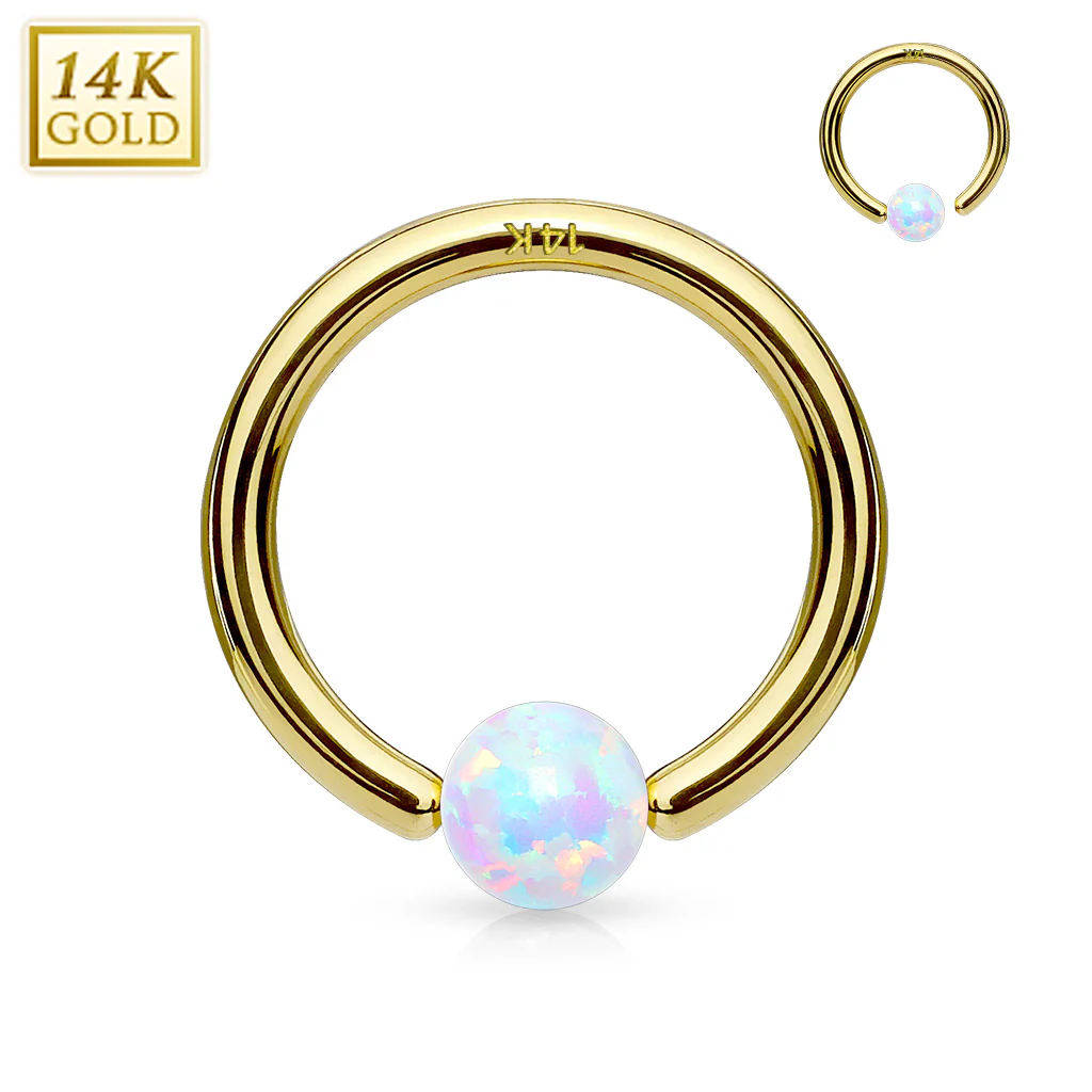 14K Soild Gold Opal Fixed Hoop Nose Rings for Nose Ear Cartilage Septum - Image 4