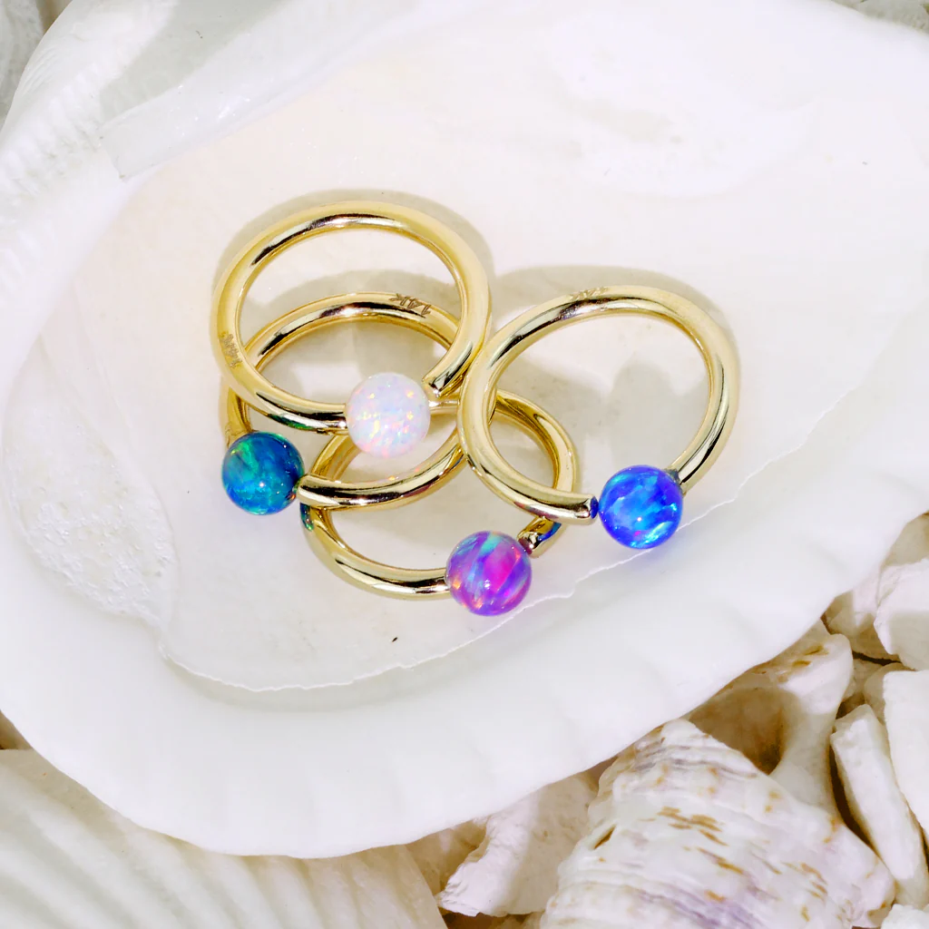 14K Soild Gold Opal Fixed Hoop Nose Rings for Nose Ear Cartilage Septum - Image 6