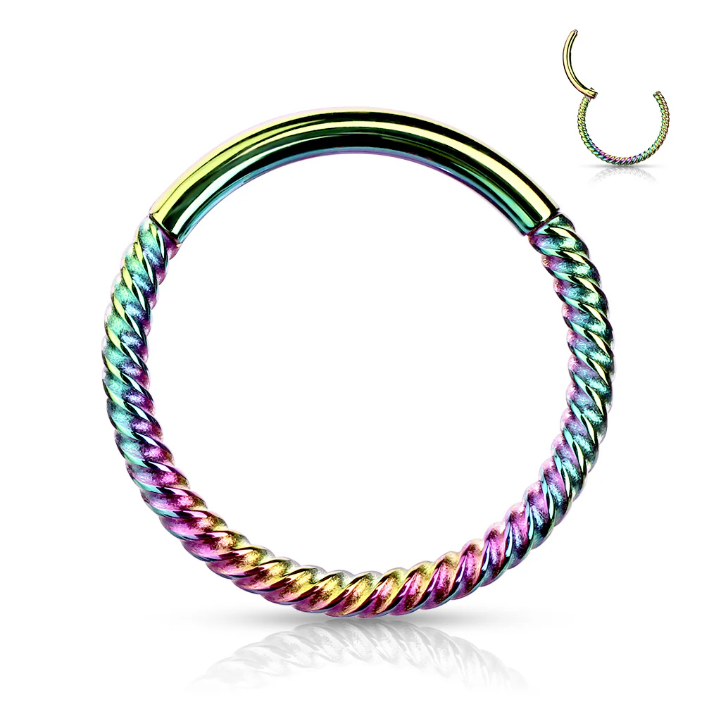 16G Titanium Plated On All Surgical Steel Hinged Segment Hoop Braided Rings - Image 4
