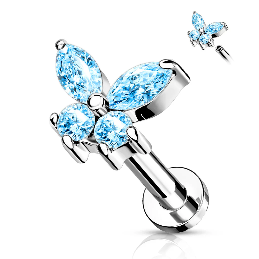 CZ Butterfly Top Lip Labret Monroe Ear Cartilage Tragus - Image 4