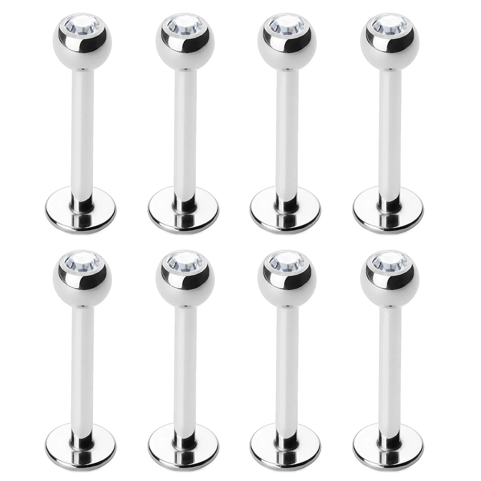 8 Pc Pack Clear CZ Labret Monroe Ear Cartilage Studs 16G