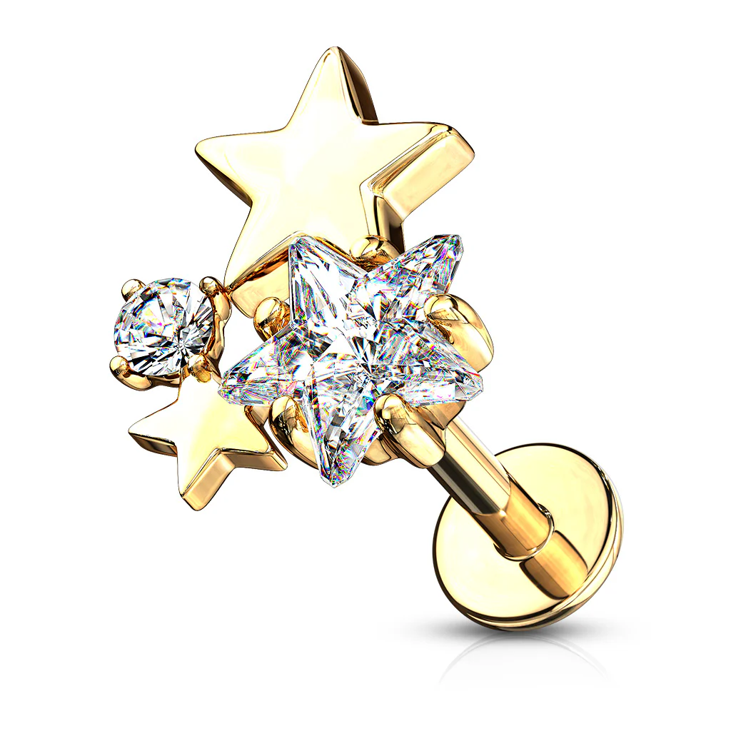 Cluster CZ Star Internally Threaded Labret Tragus Snug Ear Cartilage Studs - Image 3