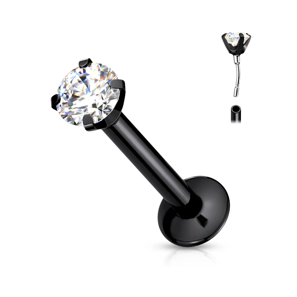 3 mm Clear CZ Prong Set Threadless New Style Push In Labret Ear Cartilage 16G - Image 3