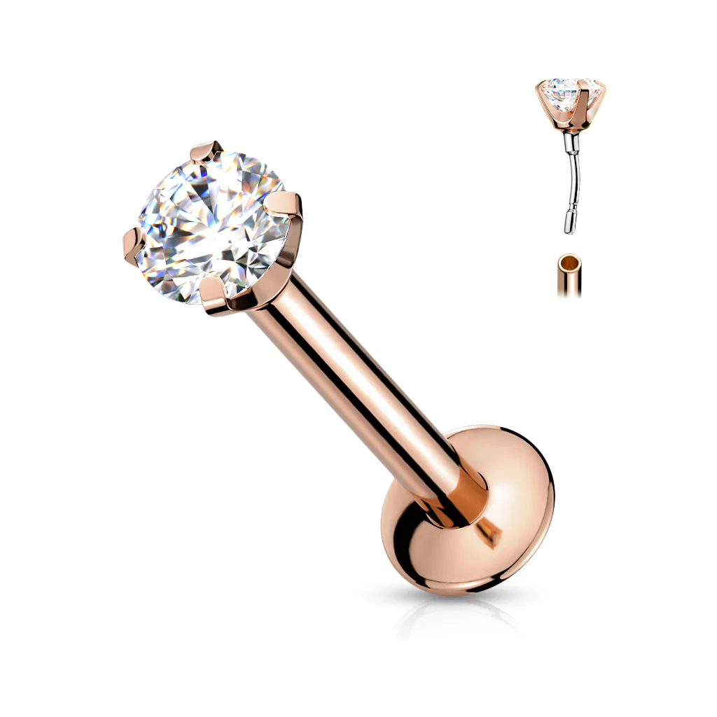 3 mm Clear CZ Prong Set Threadless New Style Push In Labret Ear Cartilage 16G - Image 4