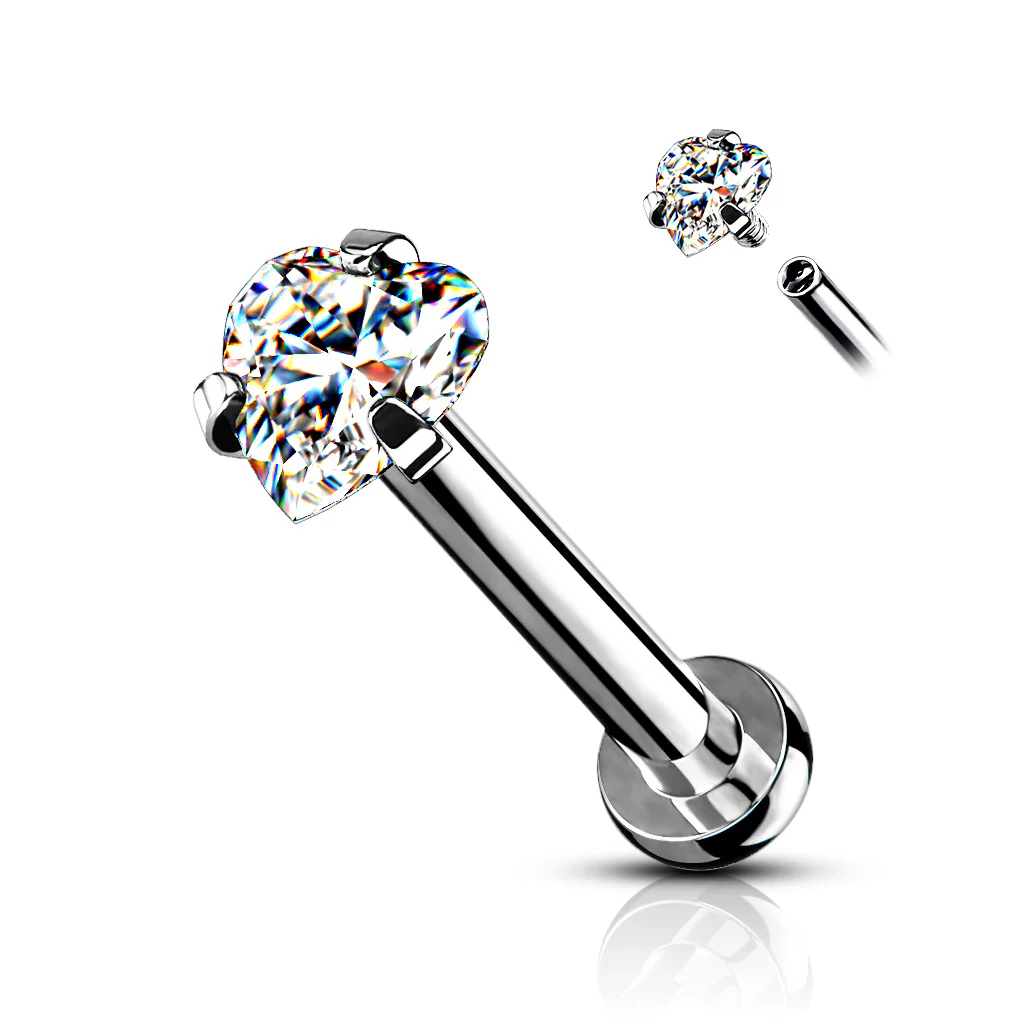 3 mm Heart CZ Prong Set Top Lip Labret Chin Ear Cartilage Tragus And Nose - Image 4