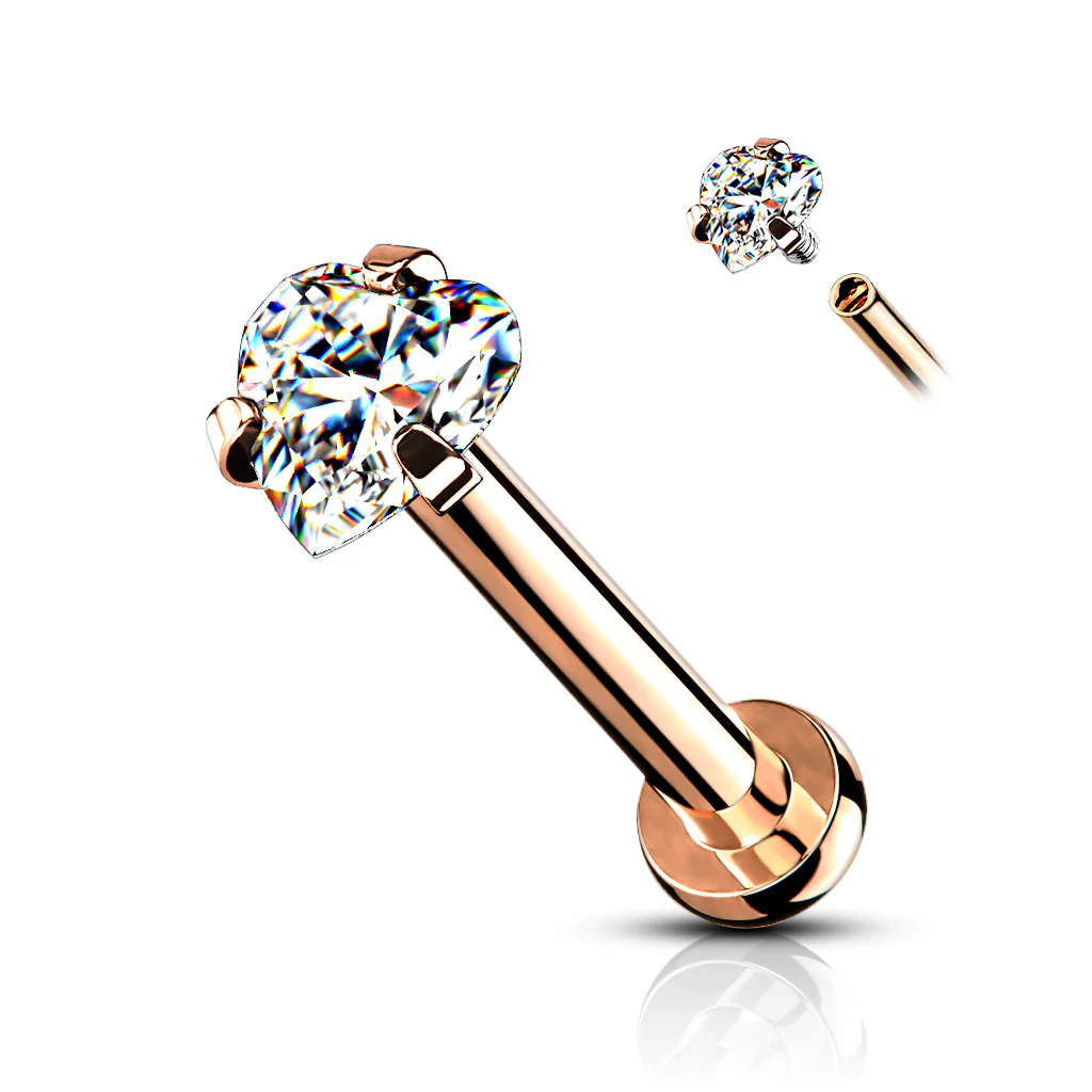 3 mm Heart CZ Prong Set Top Lip Labret Chin Ear Cartilage Tragus And Nose - Image 6