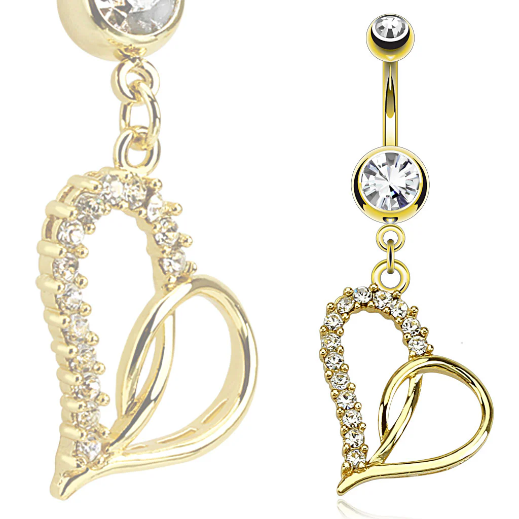 3 Pc Hot Seller 14K Gold And Surgical Steel CZ Heart Navel Belly Button Rings - Image 2