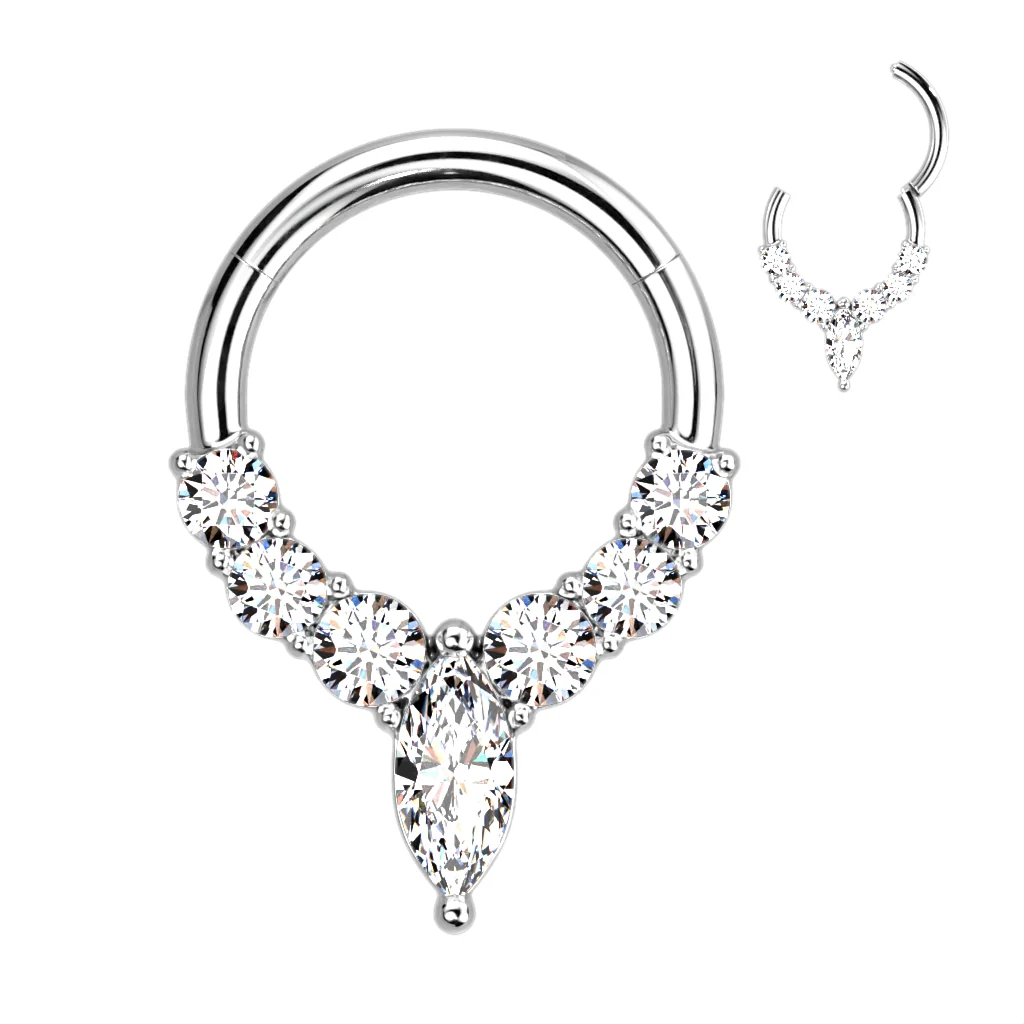 High Precision Marquise CZ Hinged Hoop Segment Rings Ear Cartilage - Image 3