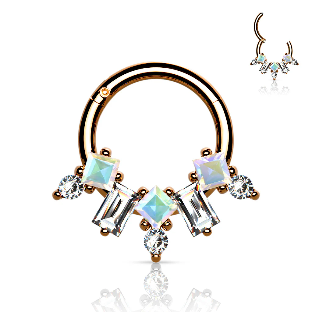 316L Surgical Steel CZ Fan Hinged Hoop Segment Rings Nose Septum Ear Cartilage - Image 4