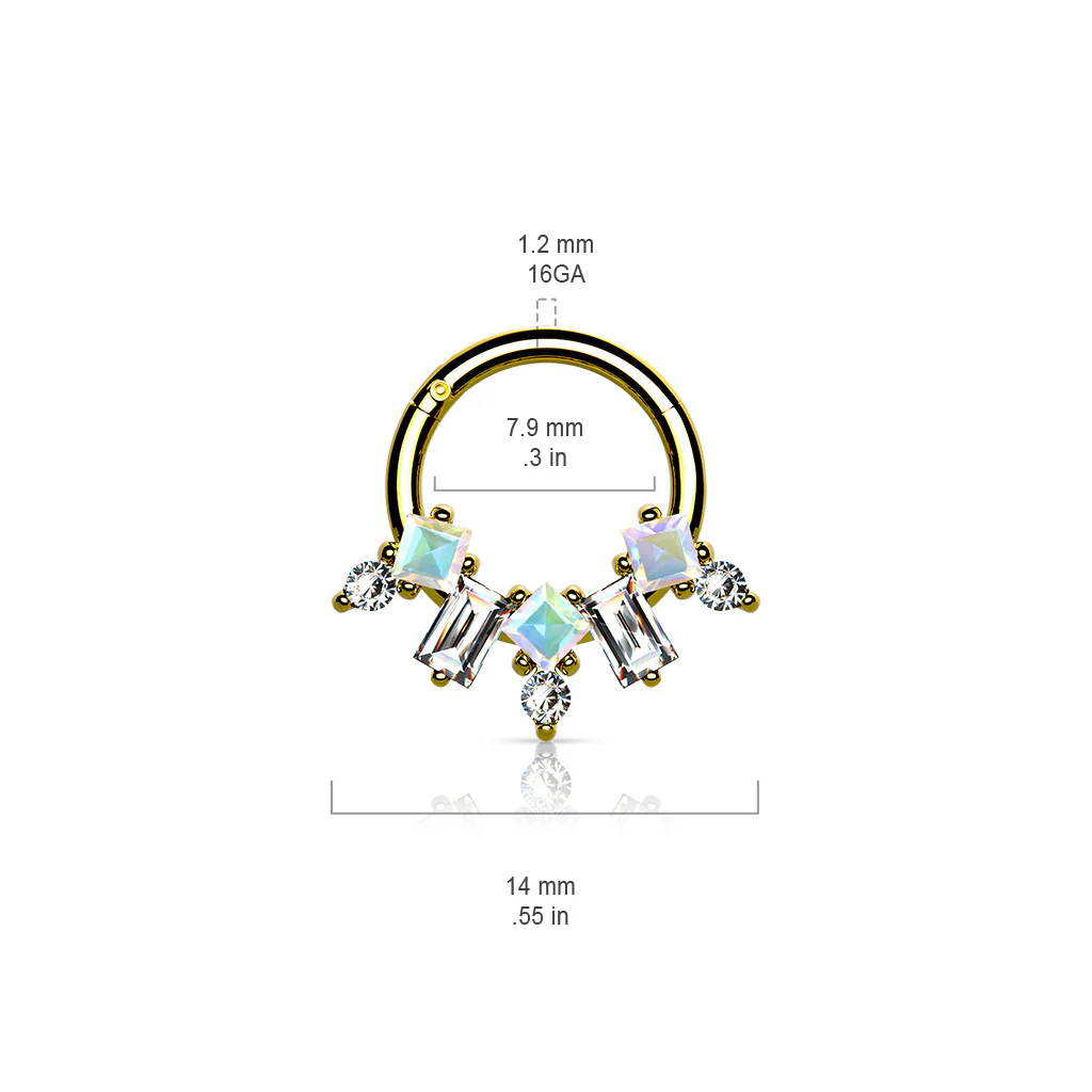 316L Surgical Steel CZ Fan Hinged Hoop Segment Rings Nose Septum Ear Cartilage - Image 6