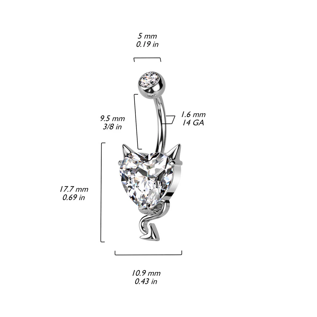 CZ Heart With Devil Horns and Tail  Belly Button Navel Rings - Image 2