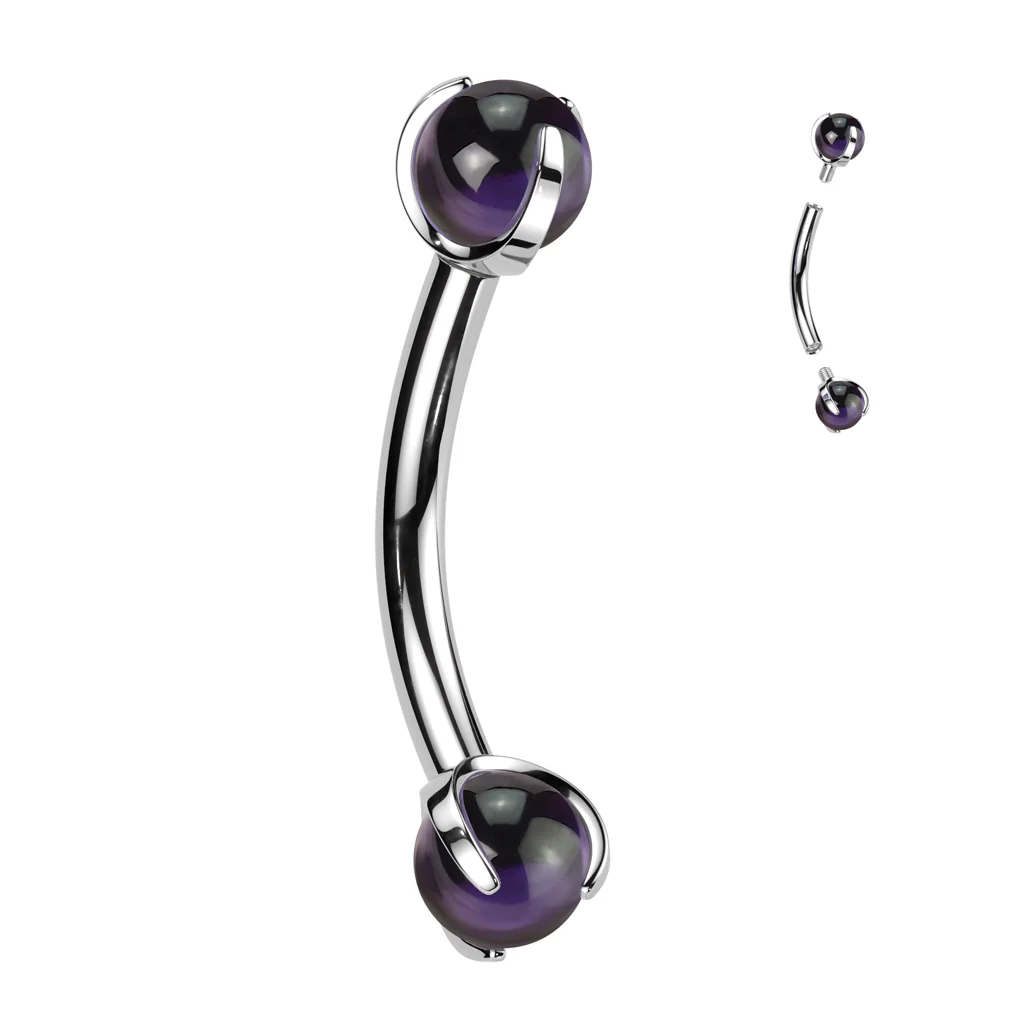 Implant Titanium Curved Barbell With Claw Set Natural Stone Ends - Image 10