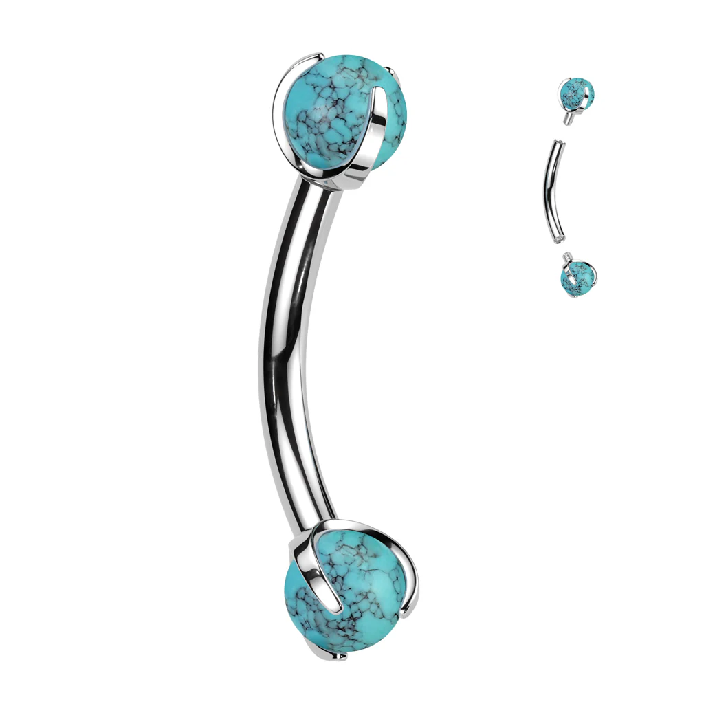 Implant Titanium Curved Barbell With Claw Set Natural Stone Ends - Image 3