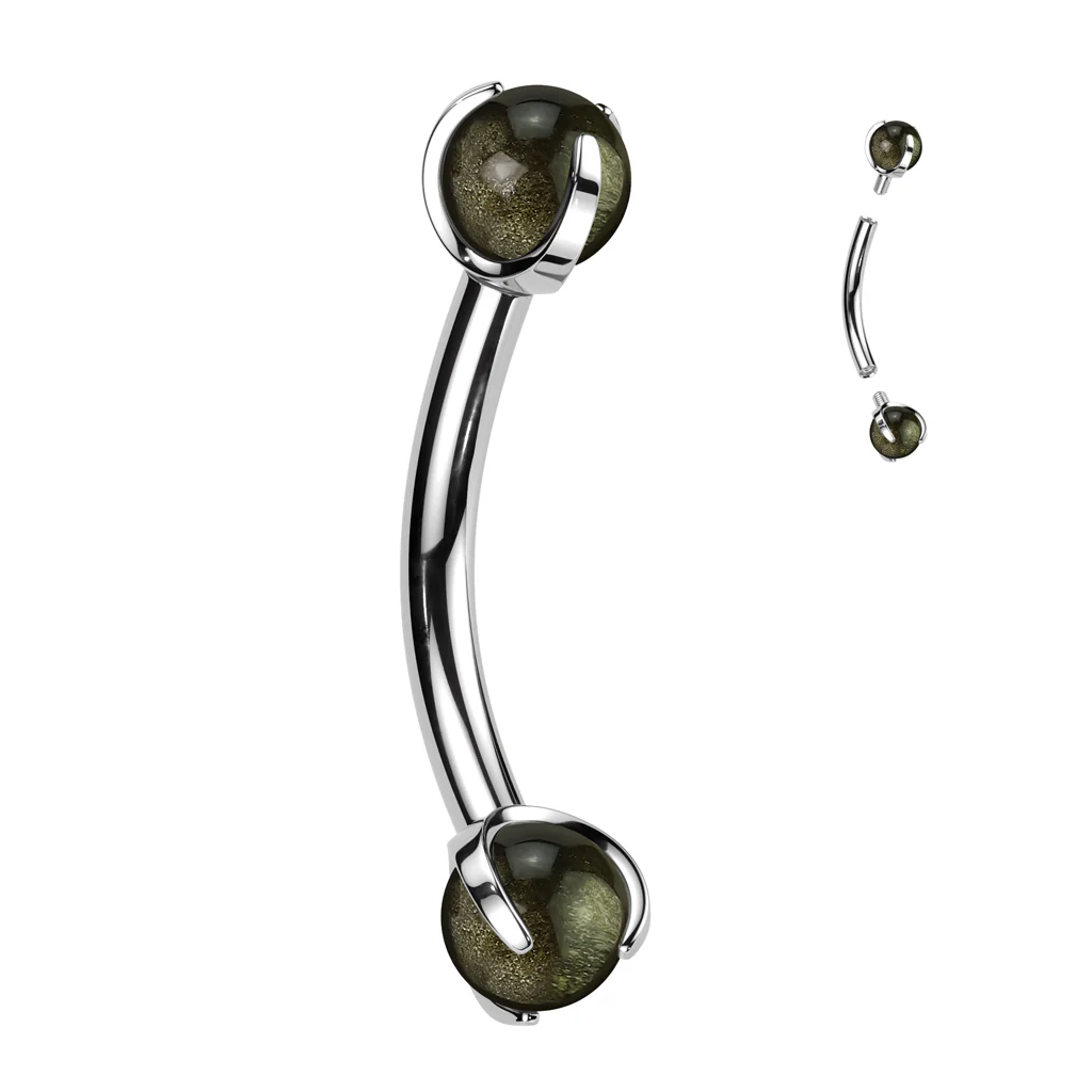 Implant Titanium Curved Barbell With Claw Set Natural Stone Ends - Image 7