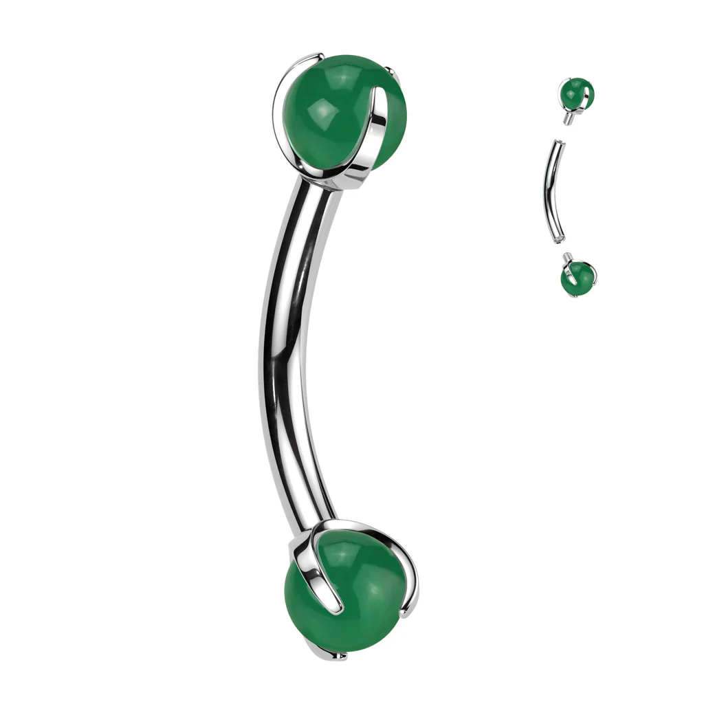 Implant Titanium Curved Barbell With Claw Set Natural Stone Ends - Image 8