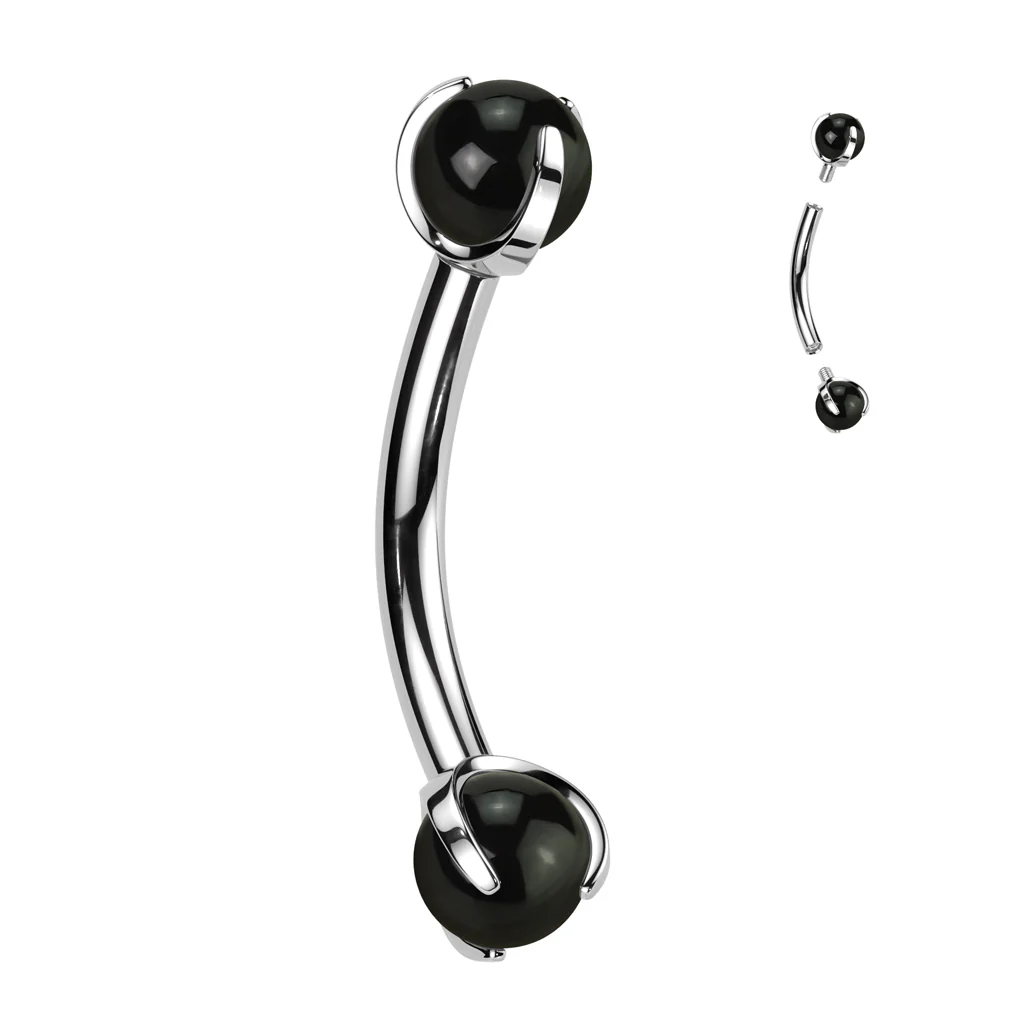 Implant Titanium Curved Barbell With Claw Set Natural Stone Ends - Image 9