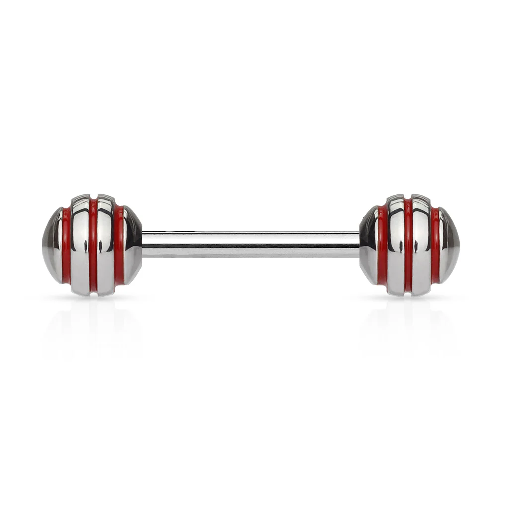 6 mm Epoxy Red Stripe Ball  Surgical Steel Barbell Tongue Rings Nipple Barbells - Image 5