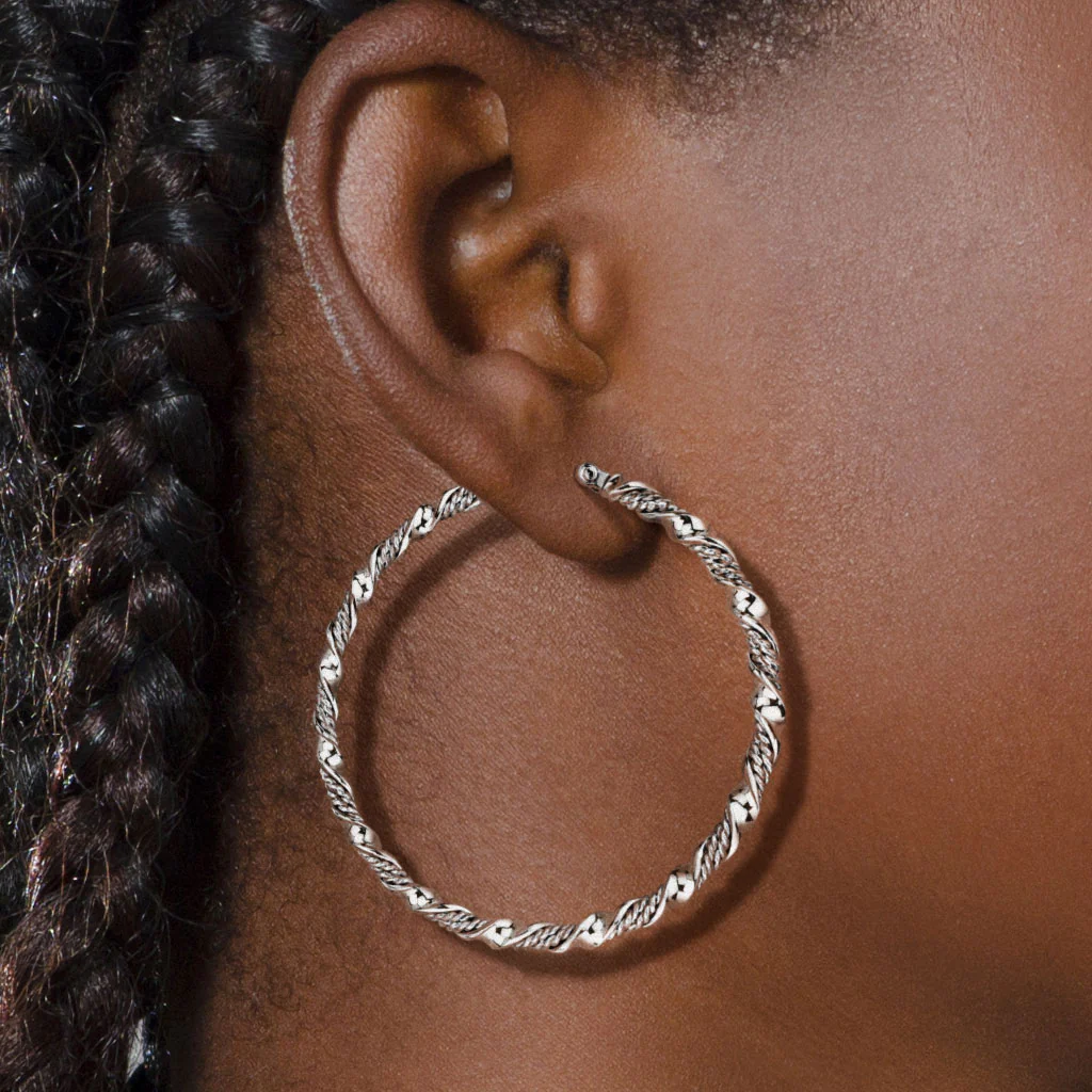 Pair of Braided 316L Surgical Steel Twisted Hoop Earrings - Image 3
