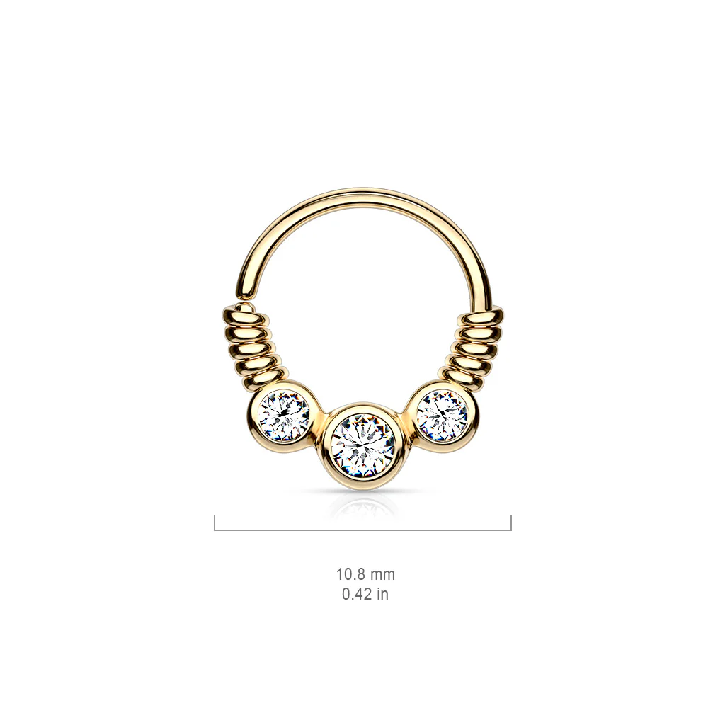 CZ Between Coiled Wire Bendable Hoop Nose Septum Ear Cartilage Daith Helix Tragus Rings - Image 4