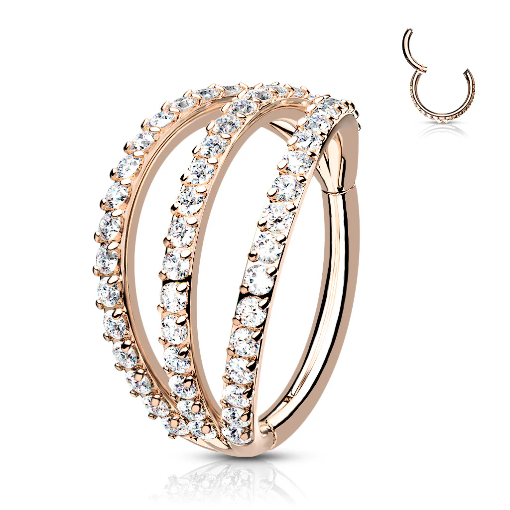 All 316L Surgical Steel Hinged Triple layer CZ Hoop Segment  Rings Helix Piercing - Image 2