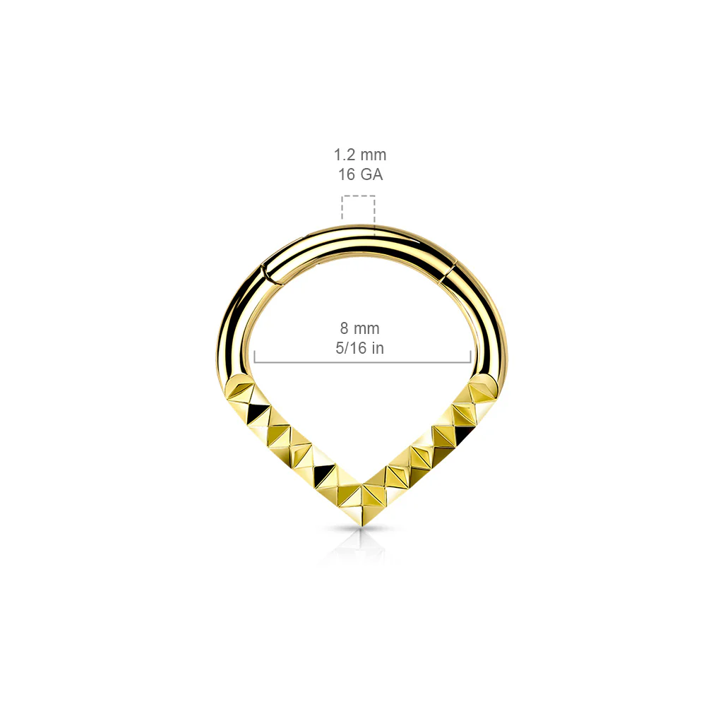 Lined Pyramid Cuts Chevron Hinged Hoop Segment Rings Nose Septum Ear Cartilage - Image 6
