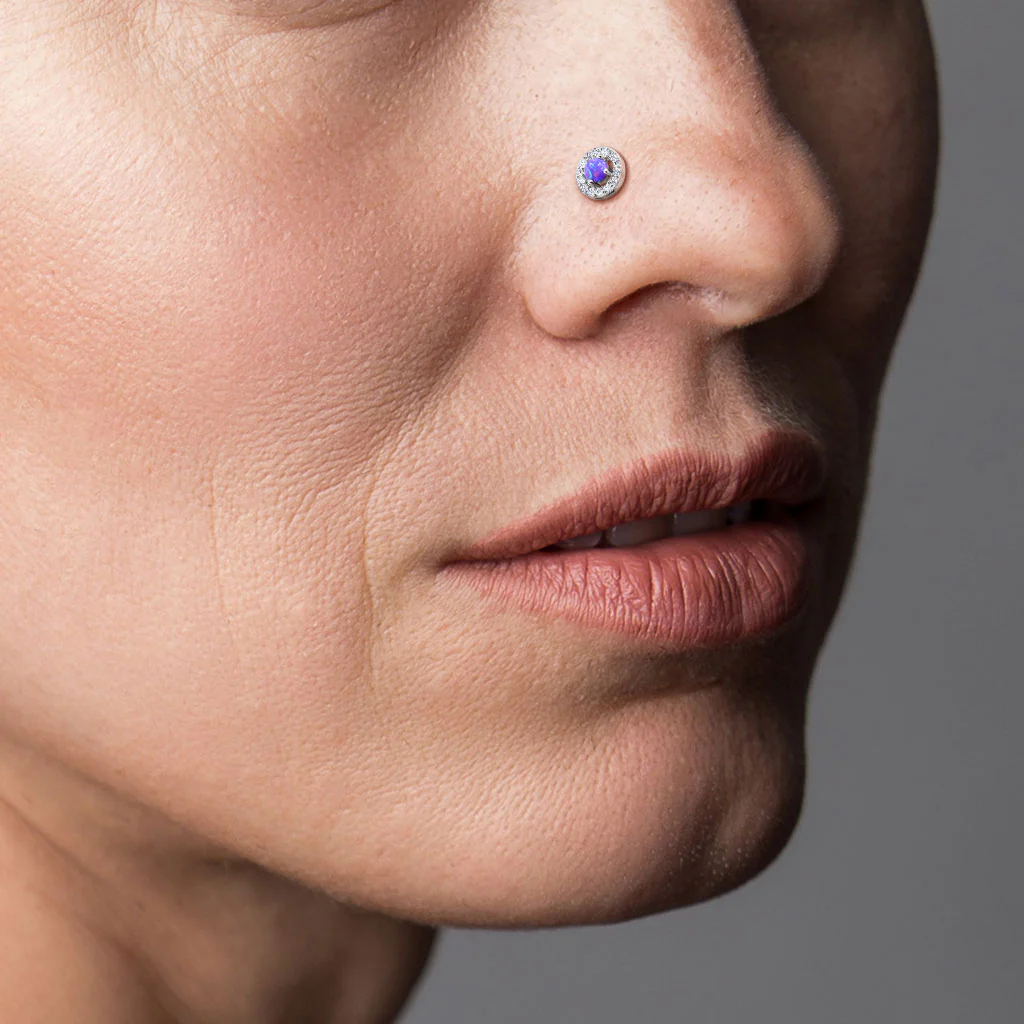 Prong Set Opal Center With CZ Paved Top 316L Surgical Steel Nose Studs Rings - Image 2