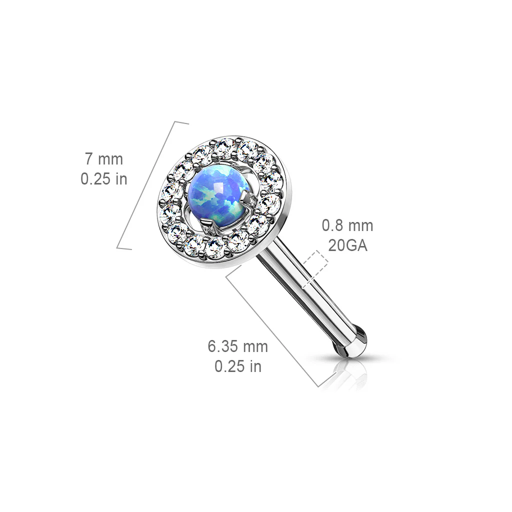 Prong Set Opal Center With CZ Paved Top 316L Surgical Steel Nose Studs Rings - Image 5