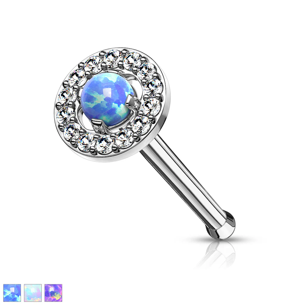 Prong Set Opal Center With CZ Paved Top 316L Surgical Steel Nose Studs Rings - Image 6