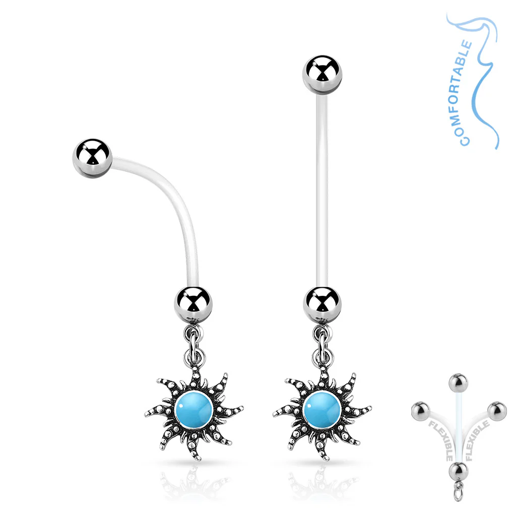 Turquoise Sun Pregnancy BioFlex Barbell Navel Belly Button Ring - Image 3