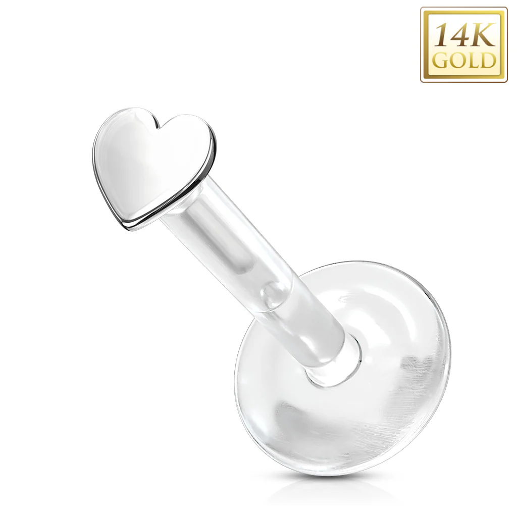 14K Solid Gold Heart Bio Flex Shaft Labret Monroe Cartilage - Image 4
