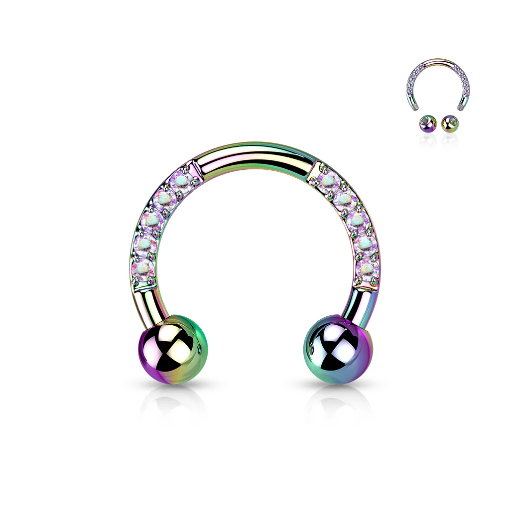 Implant Titanium Pave CZ Horseshoe Circular Barbells - Image 4