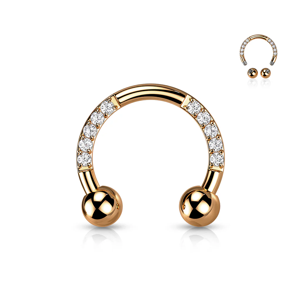 Implant Titanium Pave CZ Horseshoe Circular Barbells - Image 5