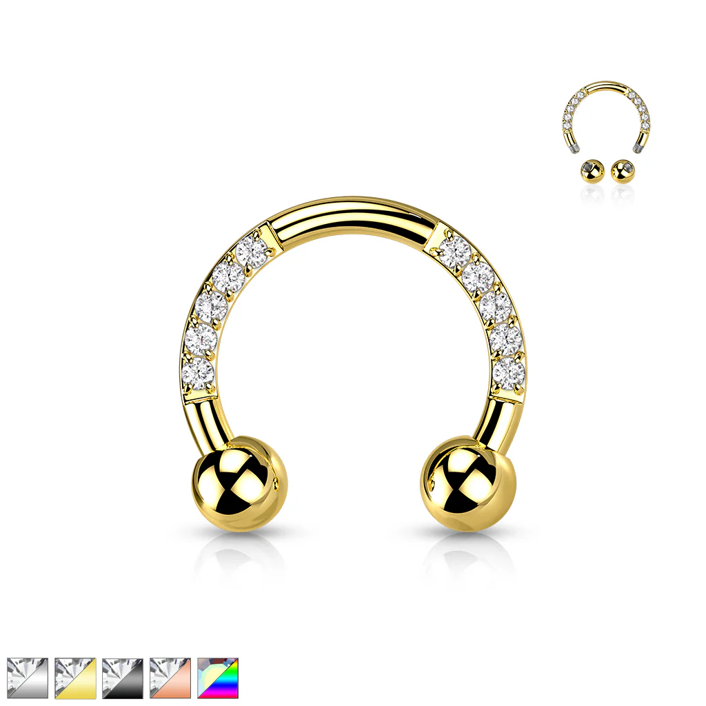 Implant Titanium Pave CZ Horseshoe Circular Barbells - Image 9