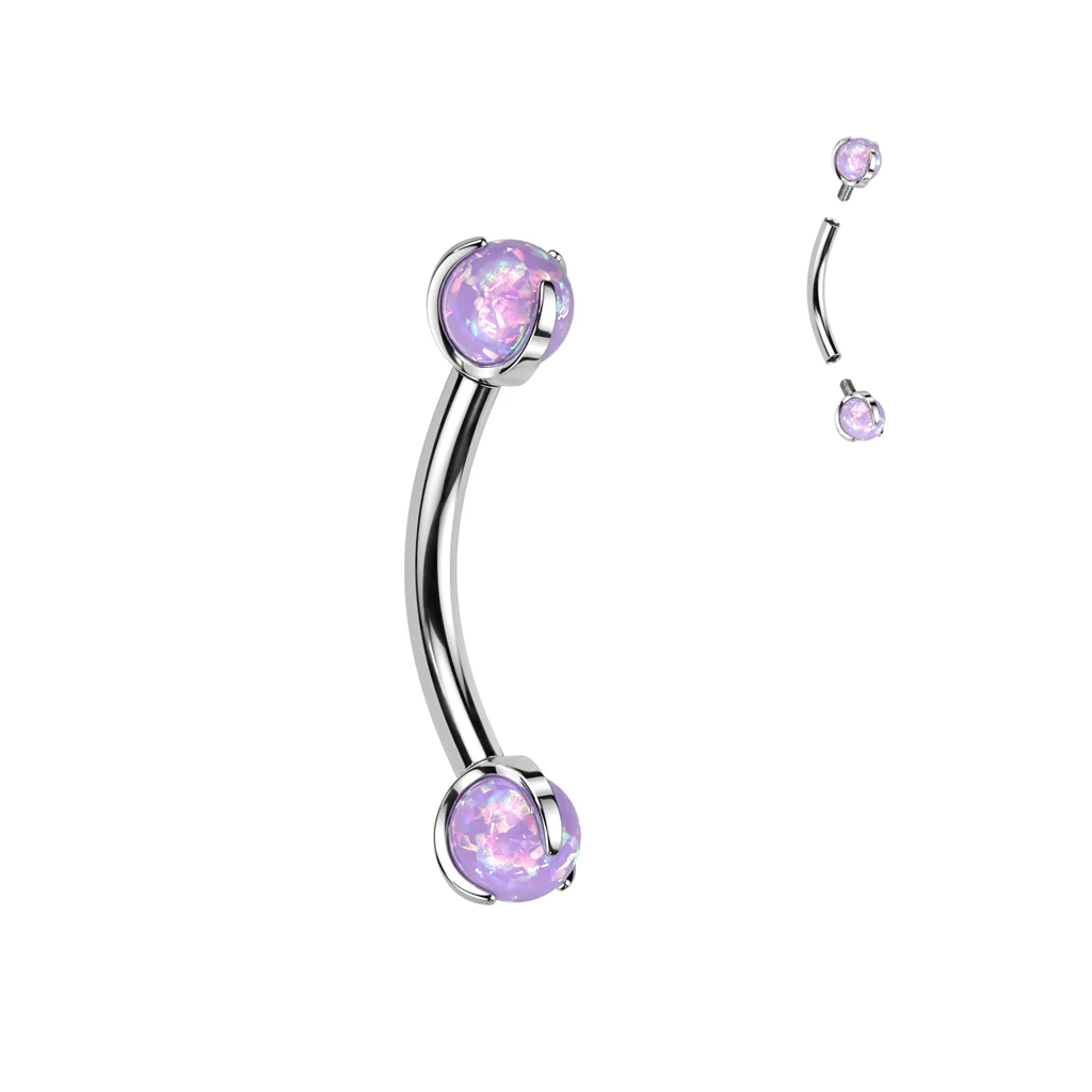 Implant Titanium Internally Threaded Opal Eyebrow Rings - Image 3