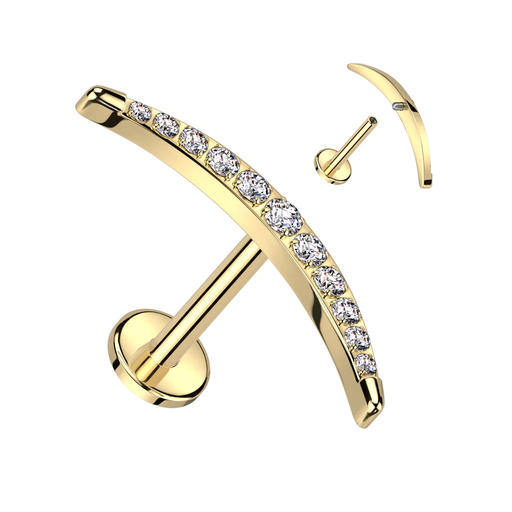 Titanium CZ Pave Long Crescent Moon Top Labret Tragus Cartilage - Image 3
