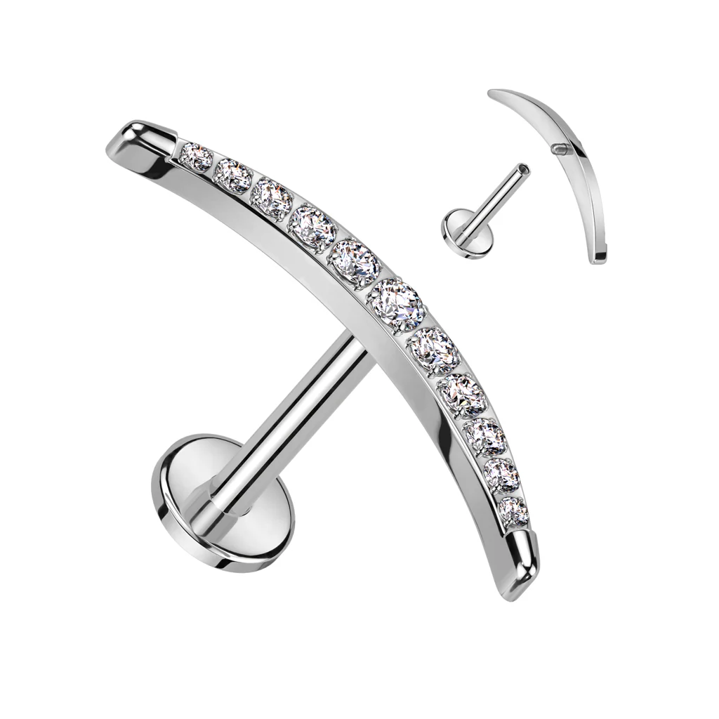 Titanium CZ Pave Long Crescent Moon Top Labret Tragus Cartilage - Image 4
