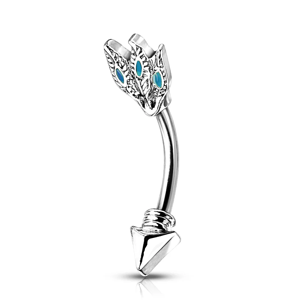 Turquoise Feathers Tribal Arrow Curve Barbells Eyebrow Ring Rook Snug Piercing - Image 5