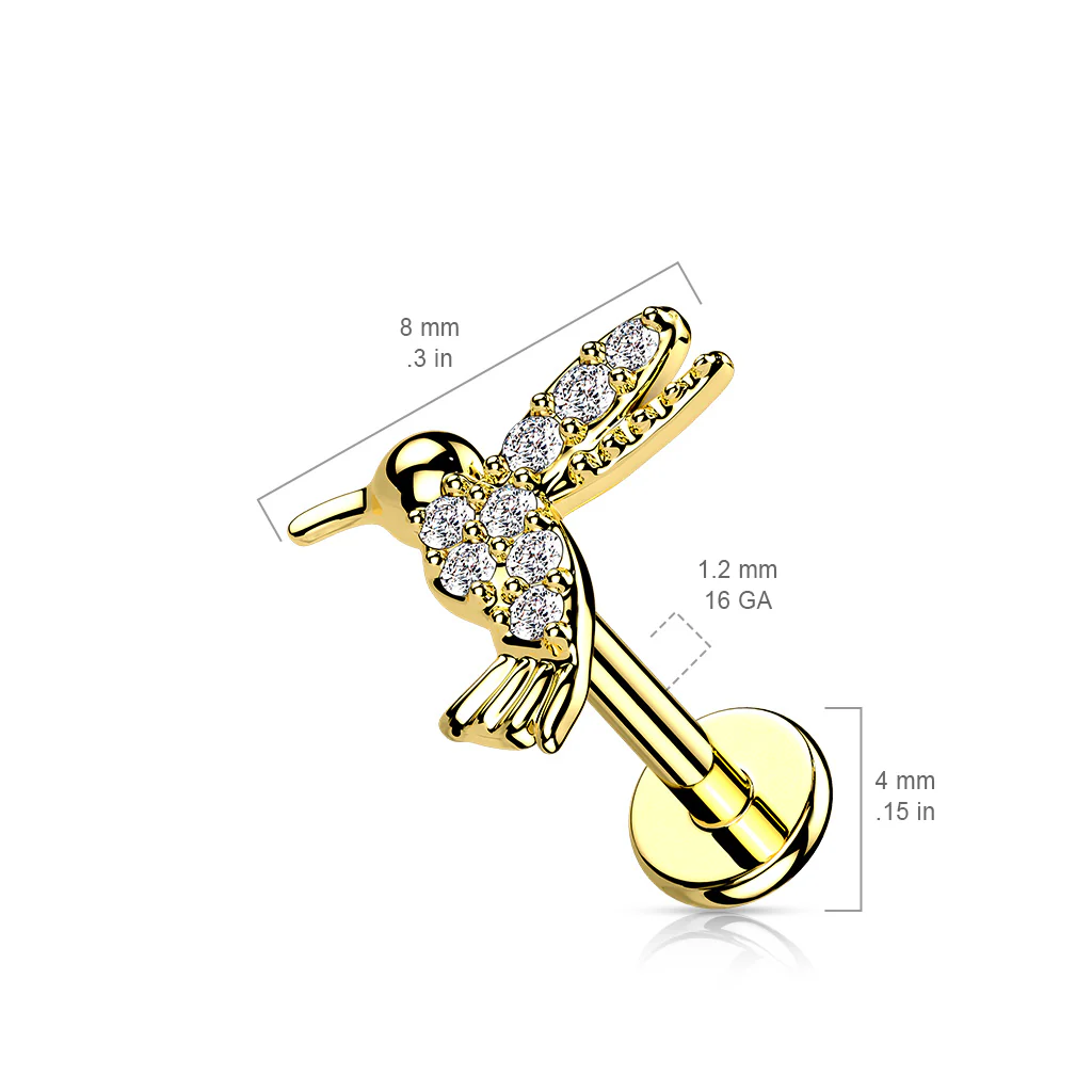 CZ Pave hummingbird Top Labret Tragus Snug Ear Cartilage Helix Studs - Image 3