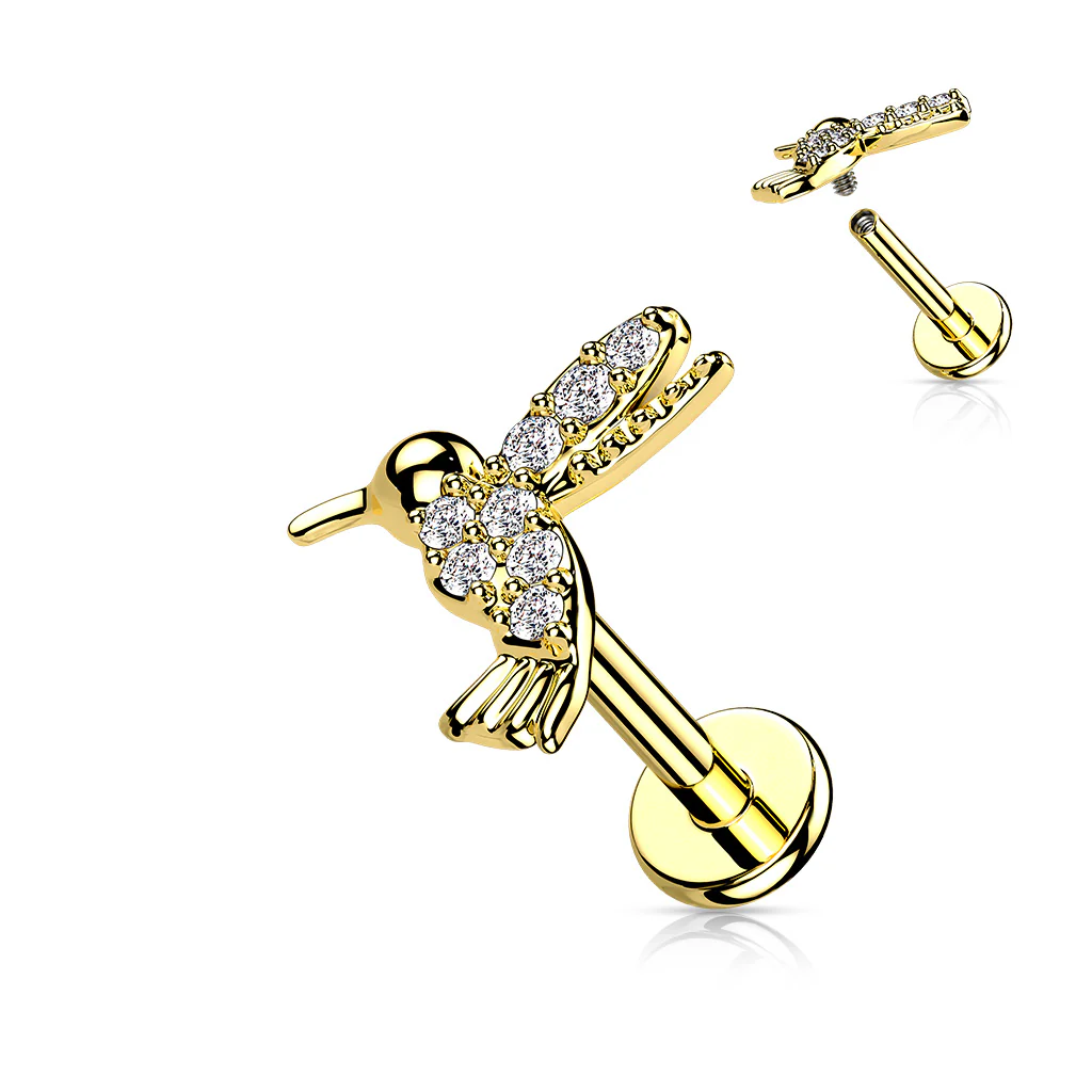 CZ Pave hummingbird Top Labret Tragus Snug Ear Cartilage Helix Studs - Image 5