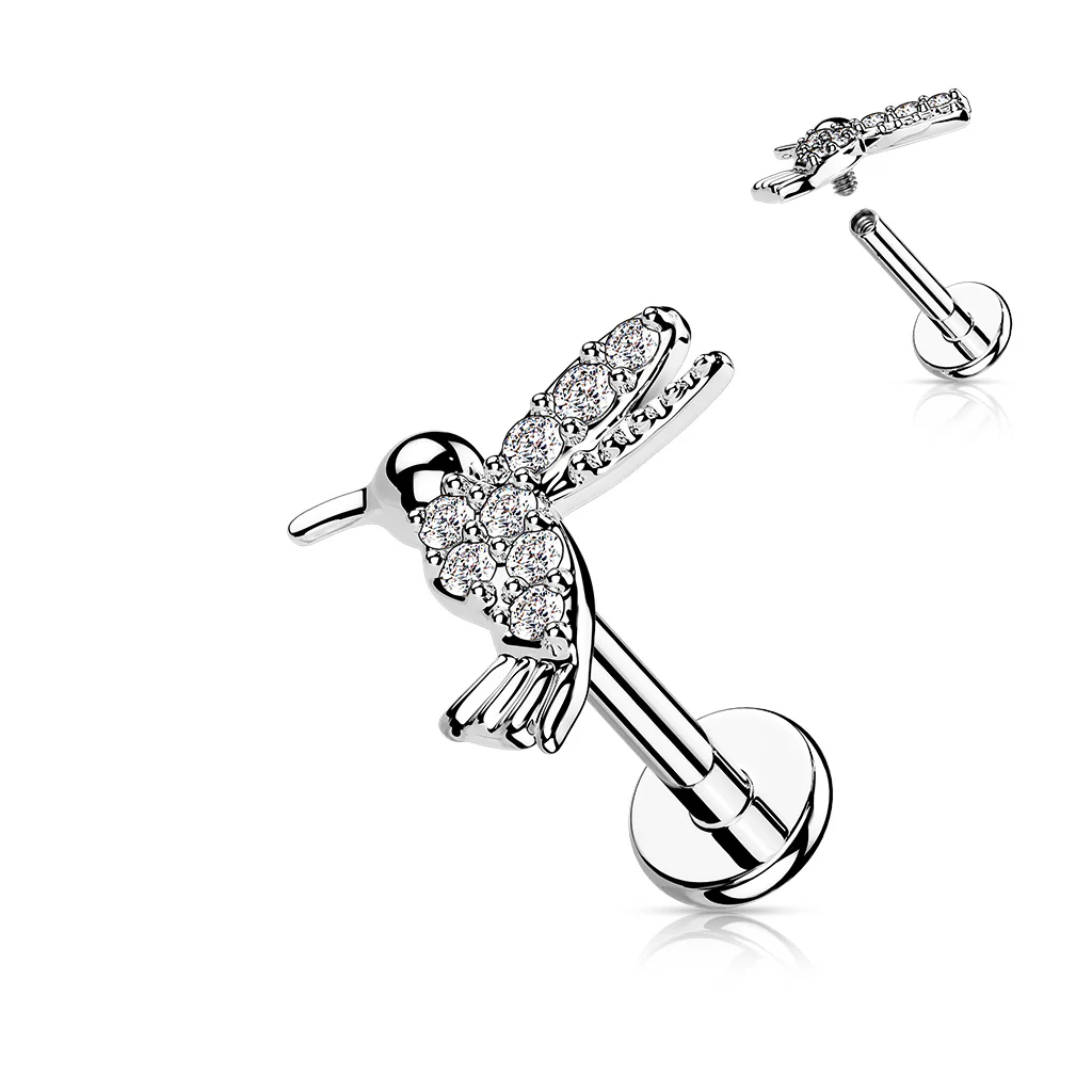 CZ Pave hummingbird Top Labret Tragus Snug Ear Cartilage Helix Studs - Image 6