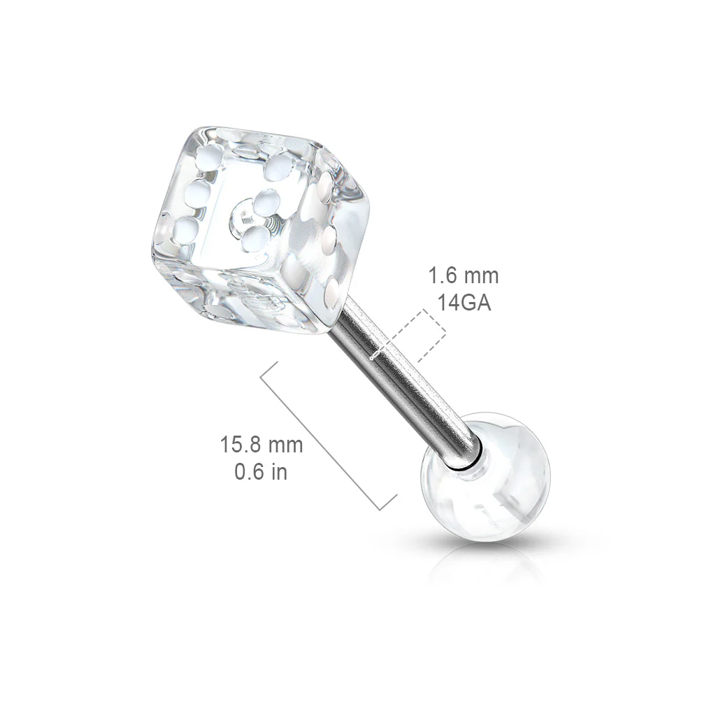 Assorted Acrylic 5 mm Dice Ball Barbell Tongue Rings - Image 10